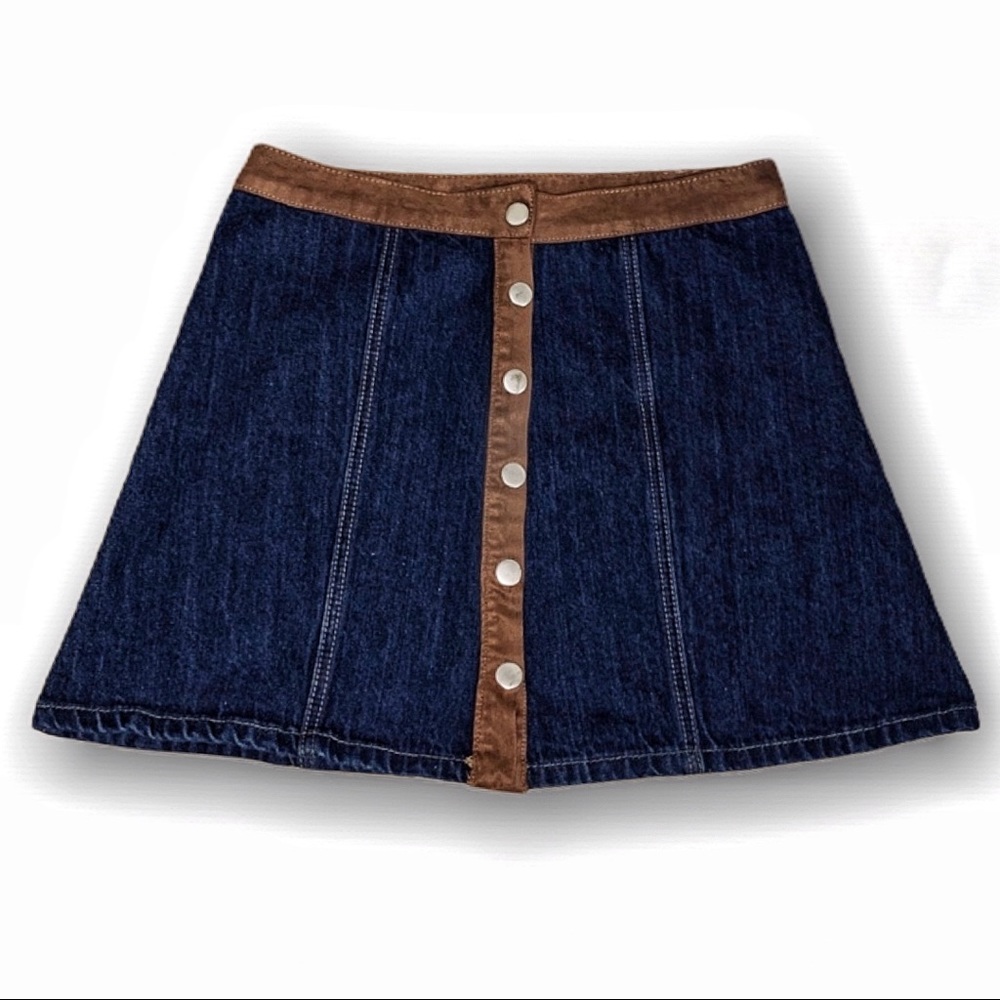 Indigo Rein | A-Line Mini Skirt | Denim & Suede - Picture 3 of 6